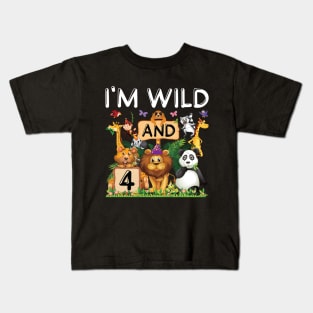 Safari Zoo Animal Lover Kids 4th Birthday Shirt I'm Wild And 4 Birthday Kids T-Shirt